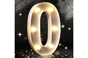 ASLANKA Luces decorativas LED plateadas con purpurina número 0, luces con purpurina, adecuadas para decoración de fiestas de cumpleaños, baby shower, telón de fondo de boda, decoración del hogar, 21,5 cm