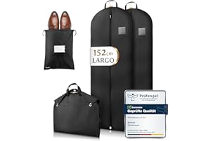 Bruce.® 2x Fundas Ropa Armario 152x60cm con 1x Bolsa de Zapatos, Antipolillas Bolsa Almacenaje Ropa con 120 GSM, Porta trajes Caballero o Mujer para Viaje, Bolsas Guardar Ropa Colgada con Cremallera