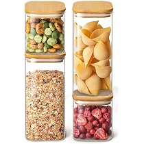 Set Di 2 Barattoli Vetro Ermetici 1200ml Con Coperchio In Bambù - Per Caffè, Pasta, Cereali, Tè, Con Cucchiaio Dosatore