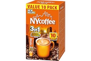 ‎MOKATE NYcoffee - 3in1 Instant Kaffee Salzkaramell - 10 Sachets x 14g, Cremiger Löslicher Kaffe, Milch & Karamell, Süß-Salziges Karamellaroma, Schnell Zubereitet, Perfekt für Zuhause & Unterwegs - 140g
