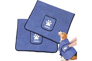 Nobleza Serviette pour Chien, Lot de 2 Serviettes de Bain en Microfibre à Séchage Rapide pour Chien, Ultra Absorbantes Serviette pour Tous Les Chiens et Chats, Peignoir pour Chien 106 * 66 cm