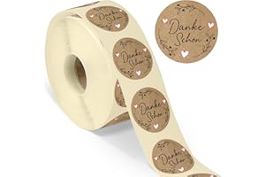 ‎COLORTOUCH colortouch Dankeschön Aufkleber - 500 St Danke Etiketten - 35 mm Rund Rolle - Vielen Dank Sticker in Kraftpapier Optik für Weihnachtsdeko Papiertüten Hochzeit Geburtstag Verpackung - Weihnachtssticker