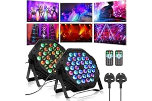 BrightWish 2 Pack Disco Lights for Parties, 36 LED Stage Lights with DMX & Remote Control, 7 Mode RGB Effect for DJ Events, Kids Party, Club, Bar, Birthday, Wedding