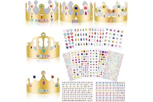 ZYNERY 25 Gold Paper Party Hats with Rhinestone & Number Letter Stickers, DIY Crowns for Kids & Adults Birthday Party