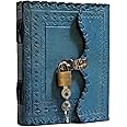 Habeeb Bags Antique Handmade Leather Bound Journal Regular Diary/Personal Organiser Memoir For Men And Women With Lock And Key (Ocean Blue), 200 Pages