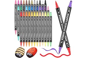 Maqhpu Acrylstifte für Steine Wasserfest, 36 Farben Dual Tip Acrylic Paint Marker with Brush Tip and Dot Tip, 0.5-5mm Multimarker Stifte Steine Bemalen Acrylfarben Stifte für Holz, Glas Papier Keramik