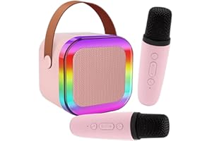 KRUMAD Bezprzewodowy głośnik Bluetooth z mikrofonem karaoke dla dzieci, zabawka od 3 lat, muzyczna skrzynka z LED, zestaw do karaoke, prezent dla dziewczynki i chłopca
