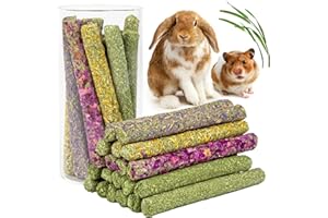 Labeol Rabbit Chew Toys 32 Pcs Timothy Hay Sticks Natural Small Animals Treat for Rabbits Guinea Pig Hamsters Chinchilla Rabbit Accessories Boredom Breaker