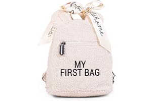 CHILDHOME, Sac À Dos Enfant Bébé, Ecole, Maternelle, Crèche, Deux Compartiments, Contenance Adaptée Lunchbag/Bouteille, Boucle De Sécurité Amovible, Déperlant, My First Bag, teddy écru