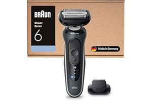 Braun Rasoir Electrique Homme Series 6 62-G1200SI Gris, Etanche, Lames Flexibles Pour Raser Doucement La Barbe et Le Visage, 2 Modes De Rasage, Tondeuse De Précision, Coffret Avec Brosse De Nettoyage