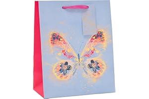 UK Greetings | Medium Gift Bag for Her/Friend | Party Bags for Presents | Birthdays/Weddings/Congratulations/Exam Results/Graduation | Pretty Butterfly Design | 19 x 23 x 8.9 cm