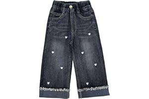 Peacolate 2-8ans Petites Filles Printemps Automne Hiver Pantalon en Jean Noir brodé pour Enfant