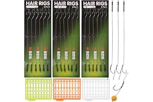 SHADDOCK 18pcs Carp Fishing Hair Rigs Curved Barb Hooks with Boilie Rig Stops Hair Extender Boilie Bait Stoppers for Carp/Coarse Fishing