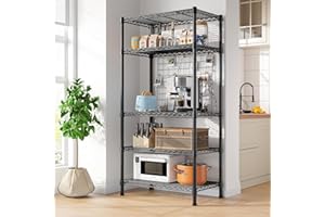 REIBII Metal Shelving Unit Shelving Units for Storage Loads 340KG Adjustable Corner Shelf 5-Tier Wire Shelving Unit Heavy Duty Storage Rack Metal Pantry Shelves, 60 X 35 X 150 CM, Black