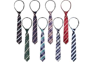 COUME 8 Pcs Ties for Kids Boys Necktie Zipper Adjustable Boys Stripe Tie for Kids Formal Wedding Graduation School Uniforms, 15.35 Inch, Multicoloured, approx. 39 x 6 cm/ 15.35 x 2.36 inches