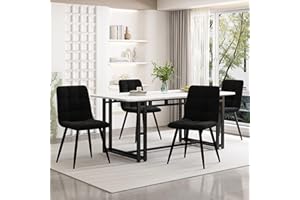 Ctastay Esstisch-Set mit 4 Stühlen 140x80 cm, Essgruppe mit 4 Stühlen aus Samt, Küchen-Esstisch für Zuhause & Familie, Schwarze Tischbeine + 4 Schwarz Stühlen