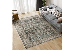 Dripex 200x290cm Green Vintage Living Room Rug - Machine Washable, Non-Slip, Luxury Soft Traditional Design