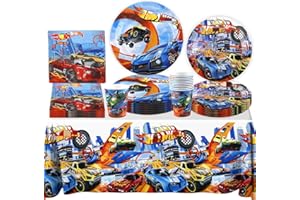 LUCLAY Party Decor Tableware Set- Wheels Car Birthday Party Decoration Kids's Tableware Racing Car Themed Party Supplies Plates Cups Napkins Tablecloth for Children Baby Showers Boys