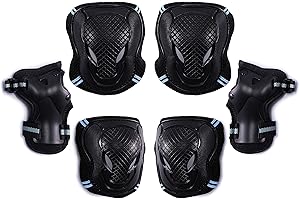 Selighting Protective Gear Set - 6 in 1 Adults Teens Kids Knee Elbow Pads Wrist Guards for Skateboarding Riding Cycling Scooter Rollerblading Roller Skating (M, Black+Blue)
