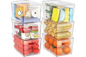 THEAOO Paquete de 6 contenedores de almacenamiento transparentes con tapas apilables, grandes contenedores de almacenamiento de plástico con asa para organización y almacenamiento de despensa, recipientes