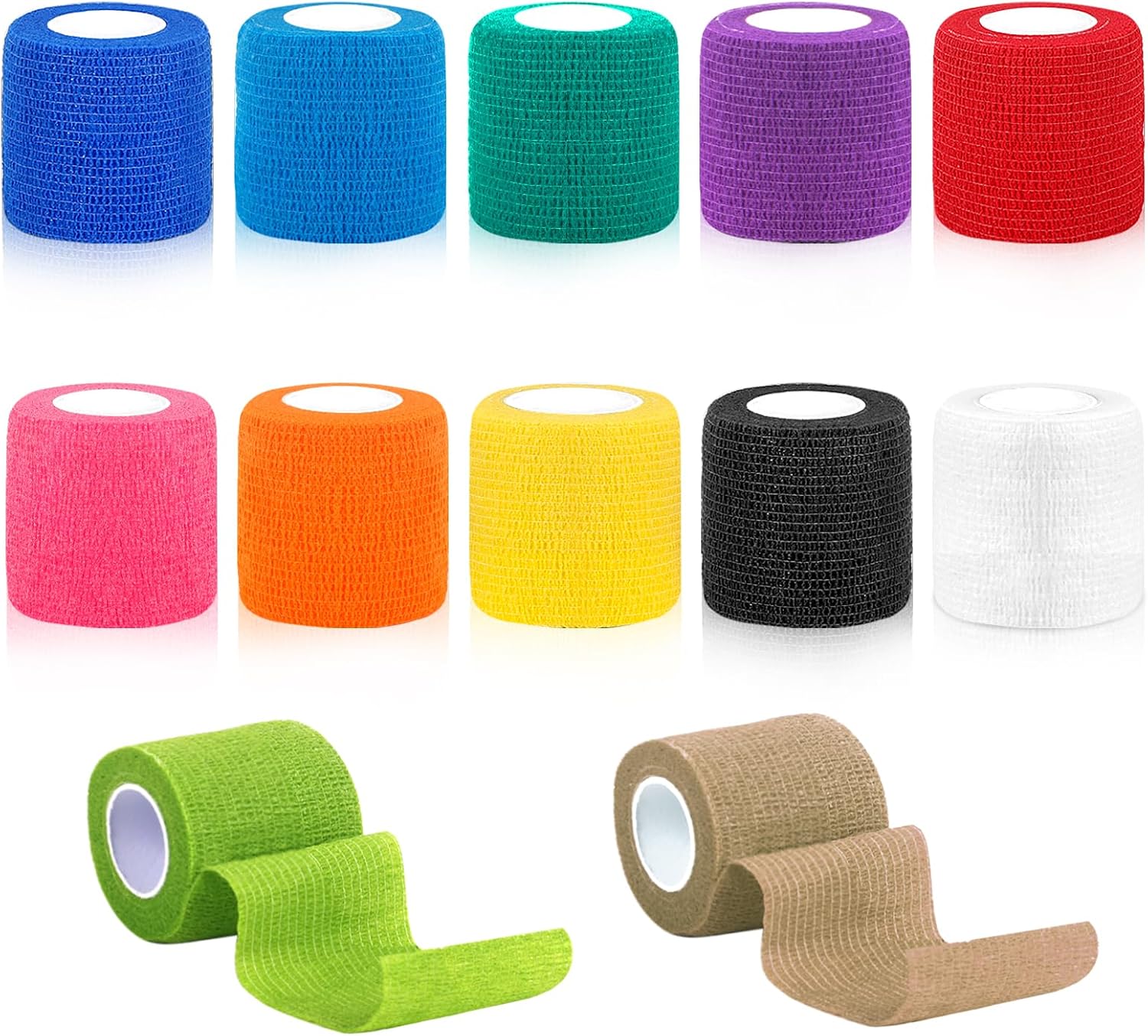 CIOXSOIO 12 Rollos Vendas Autoadhesivas 5cm x 4,5m, Telas No Tejidas Venda Cohesiva, Elástica Vendaje para Primeros Auxilios, Deportes, Accesorios Agarre Tatuaje, Perro, Gato, Animales