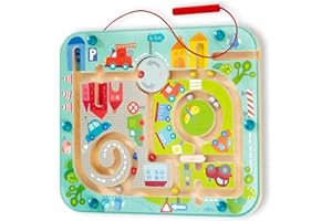 HABA-301056 HABA Magnétique-Ville Labyrinthe-Jouet en Bois-Jeu de motricité et de réflexion-Reconnaissance des Couleurs-Transportable, Léger, Solide-2 Ans et Plus, 301056