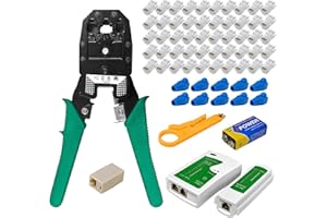 ALEENFOON - Kit di strumenti di rete professionali con crimpatrice, per Ethernet, LAN, RJ11, RJ45, Cat5e, Cat6, Cat7, con 50 connettori RJ45, set di 65 strumenti per internet