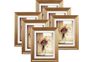 RLAVBL 7 x 5 bildramar set med 6, guldramar för vägg- eller bordsdisplay, 5 x 7 bilder med matta eller 6 x 8 utan matta