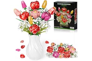Byuert Blumen Bausteine Bausatz, Botanicals Rosen und Tulpen - 13 teiliger Blumenstrauß aus Bausteinen mit Blumen, als Geschenk zu Valentinstag, Muttertag oder Geburtstag, Für Mädchen und Jungen 6+