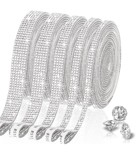 6 rollen strass-steentjes, zelfklevend, 5 maten, strassband, zelfklevend, glitterband, strassteentjes, lijm, glitterband, zelfklevend, zilver, voor doe-het-zelf knutselen, decoreren