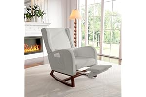 Aonyaybm - Sedia a dondolo scandinava, poltrona per allattamento, tempo libero e riposo, in tessuto con piedi in legno e metallo per soggiorno, camera da letto, colore: Grigio, con poggiapiedi