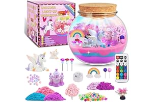 EUAKEE Cadeau Licorne, Kit Terrarium DIY avec Jouet licorne pour Filles et Garçons, Veilleuse Licorne, Avec télécommande et lumières LED, Excellent Cadeau d'anniversaire pour Enfants de 4 5 6 7 8 Ans (A)