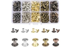 MOOSONO 150 Sets Chicago Schrauben Bindungsschrauben, 8mm Buchschrauben Set, Schraubnieten für Leder, Flachkopf Schrauben Nieten Knöpfe, Chicago Binding Schrauben für DIY Lederdekoration, Gürtel, Bücher