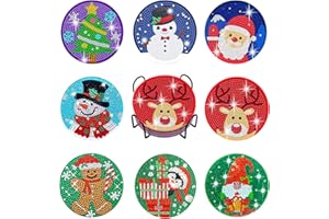 Pykaqil 8 Piezas Diamond Painting Coaster Navidad, 5D DIY Diamond Painting Posavasos, Posavasos de Diamantes con Soporte, Manualidades para Adultos y Niño, para Tazas, Copas de Vino y Cocinas Caseras