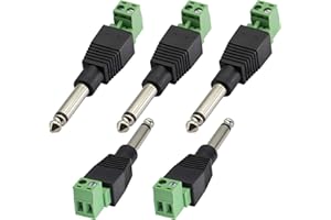 AAOTOKK 6,35 mm à Vis Bornier Connecteur,6,35 mm (1/4") TS Mono Mâle à 2 Broches/Voies Femelle Boulon à Vis Connecteurs Audio Auxiliaires Enfichables Microphone/Haut-Parleur sans Soudure(5 Pack)