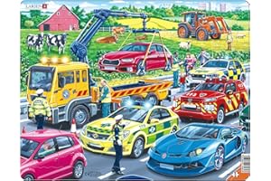 Larsen PG3 Rescue Vehicles Jigsaw Puzzle for Kids - 26 Pieces - Fire Truck, Ambulance & Police Jigsaw - Educational Tray Puzzle - Fun Learning Toy for Boys & Girls - Ages 3+