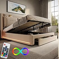 Letto Matrimoniale 160x200 Cm Con Cassetti E LED - Testiera Imbottita - Foto 12