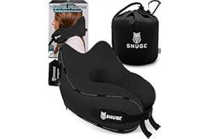 SNUGL Nackenkissen Memory Foam Waschbar & Verstellbar | Kuscheliges Nacken Reisekissen Für Flugzeug, Auto & Unterwegs | Reise-Kissen Nackenhörnchen, Neck Travel Pillow (Schwarz, Erwachsener Klein)