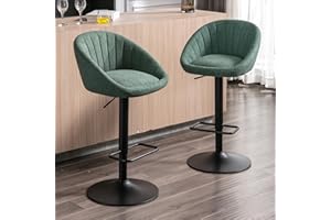 Ya-Home Tabourets de Bar Moderne Lot de 2 Chaise Bar Tissu Réglable en Hauteur, Chaise Haute Cuisine Confortable, Vert