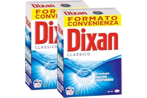 EUROCALI Dixan Classico Pulito Profondo Detersivo in polvere per eliminare le macchie ostinate Detersivo lavatrice 2 Fusti da 110 lavaggi ognuno 13,2 Kg 220 lavaggi