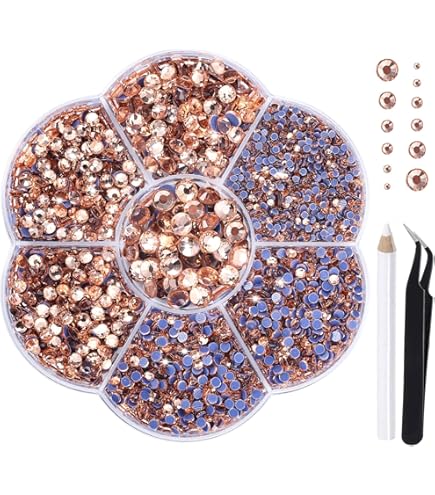 Liliume 5760 stuks hotfix strass steentjes, SS6 champagnekleurige steentjes, 12 kleuren, 4 maten, ronde glazen steentjes voor kleding, schoenen en doe -het-zelf werkstukken (Champagne-SS6