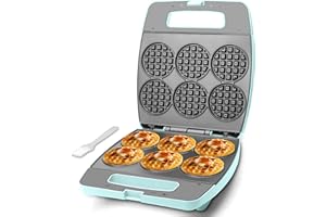 Baker's Friend Multi Mini Waffle Maker & Iron, Waffle Machine, Bake 6 x 3 Inch Small Waffles, Perfect for Families and Individuals Use, Excellent for Breakfast, Brunch & Events, 230V, UK Plug, Aqua