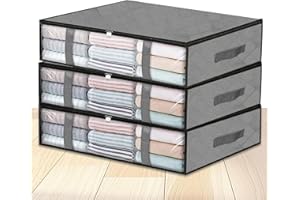 Pavlleen Lot de 3 Sac de Rangement Vetement,40L Boite Rangement, Boîte de Rangement sous lit Pliable, avec Poignée Renforcée, Caisse Rangement pour Les Vêtements Couvertures Jouets