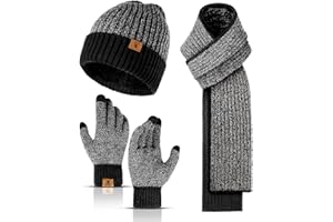 INSISMY Chapeau Écharpe Gants Ensemble pour Hommes Hiver Doux Bonnet Tricoté Longue Écharpe Bonnet et Écran Tactile Gants Ensemble 3 PCS Cadeau Unisexe