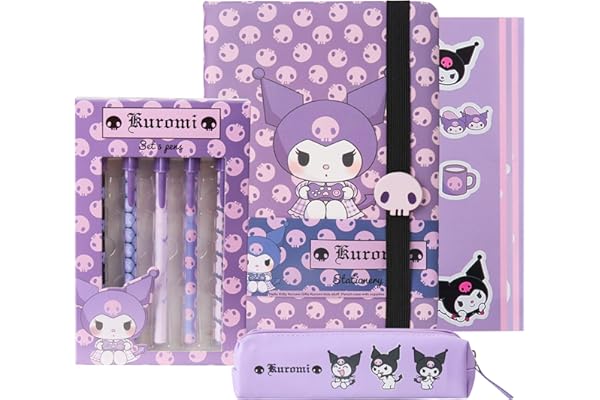 Get Trend Hello Kitty Sanrio Kuromi Set Papeterie Joli Cahier Trousse Kawaii Autocollants Stylos Bille École Bureau Anime Idée Cadeau (Violet Kuromi)