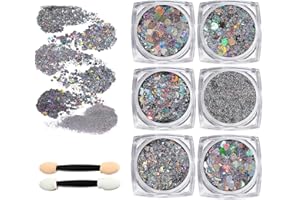 Guyode 6 Pièces Paillettes Cheveux, Bombe Paillette Cheveux et Corps, Gel Paillettes Visage, Lumineuse Paillettes Gel, Brillant Corps Féminin Glitter Gel, Glitter Visage Cheveux Ongles (Gris)