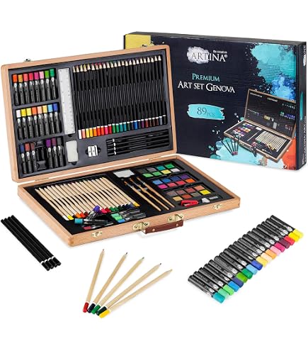 Kit D'Art Complet 208 Pièces Pour Débutants – Chevalet 3 Volets, Pastels à L'huile, Crayons, Aquarelle – Fournitures De Peinture Pour Enfants Et Adultes – Idéal Cadeau Créatif