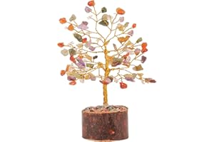 FASHIONZAADI Mix Chakra Gemstone Tree For Feng Shui Bonsai Reiki Healing Crystal Money Trees Chakra Balancing Stone Good Luck Crystals Home Decoration Table showpiece size 7-8 inch (Golden Wire)