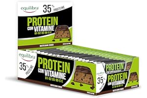 Equilibra Barrette Proteiche, 35% Proteine, 24x45g, Dark Choco, Proteine 15.8g per Aumento della Massa Muscolare, Vitamine C e B1 per Metabolismo Energetico, Vitamine B2, B5, B6 per Stanchezza