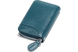 GADIEMKENSD Womens Credit Card Holder Wallet Zip Leather Card Case RFID Blocking Ladies Small Blocked Accordion Wallets with Stainless Steel Zipper Woman Compact Accordian ID Cards Bag Sea Blue